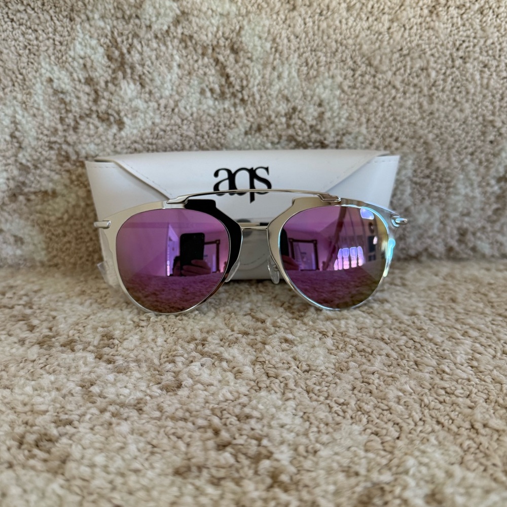AQS Silver Sunglasses with Pink Lenses
